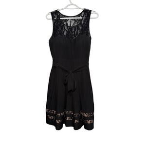 Guess lace mesh tie mini black dress womens 8 event cocktail romantic evening